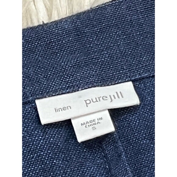 Pure Jill 100% Linen Open Front Jacket Blue Long Sleeve Pockets Womens SZ S - Picture 2 of 6